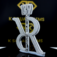 Pendentif Lettre R Unisexe Personnalisé Hip Hop en Moissanite VVS (Diamant Simulé) en Argent Sterling 925 Plaqué Or 24K, Délicat pour Soirée