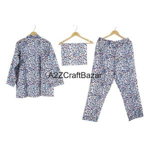 Pijama Largo de Verano al por Mayor, 100% Algodón Puro, Estampado en Bloques, para Mujer, Ropa de Dormir Cómoda para Mujeres y Niñas - Product Image 4