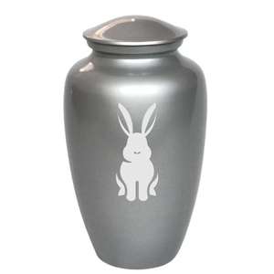 Silver Gray Metal Pet Memorial Urn with Elegant Rabbit Silhouette Design for Small <b>Animal</b> Ashes and Loving Home Remembrance - Product Image 1