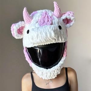 Chapeau de sport automne-hiver fait main en fil de coton laitier 100% avec design casque de ski Panda, style personnage tendance, pour hommes et femmes, pêche - Product Image 1