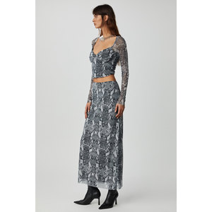 GRIMELANGE BEULAH Women's Slim Fit <b>Maxi</b> <b>Skirt</b>-Elastic Waist Tulle <b>Tie</b>-<b>Dye</b> Leopard Print - Product Image 1
