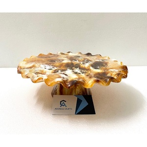 White Marble Resin Cake Stand With Curved Edges Durable Fruit Stand Factory Custom Logo Flow Resin Cake Platter Trendy Cake <b>Tool</b> - Product Image 3