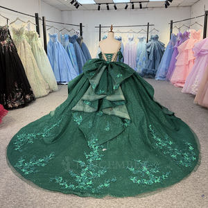 5799 Robe de Quinceañera pour femme, coupe princesse, effet illusion, avec décolleté cœur, effet bouffant, imprimé et broderie, traîne chapelle, antistatique - Product Image 3