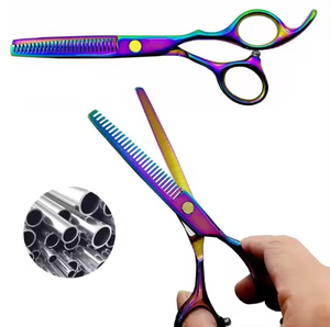 Tijeras japonesas profesionales para adelgazar el cabello de acero inoxidable, tijeras de mezcla para salón y uso doméstico con revestimiento de arcoíris - Product Image 2