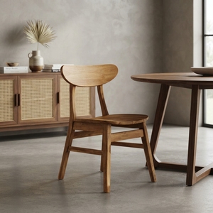 Chaise de salle à manger en teck massif avec dossier incurvé, assise en planche de bois, finition naturelle, chaise d'appoint pour patio extérieur, décoration artistique - Product Image 4