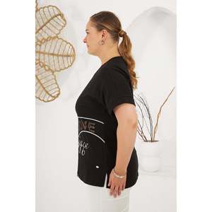 RMG Plus Size Black <b>Beat</b> Move Printed <b>T</b>-<b>Shirt</b> for Women, Comfortable 100% Cotton Knit Fabric Top - Product Image 3