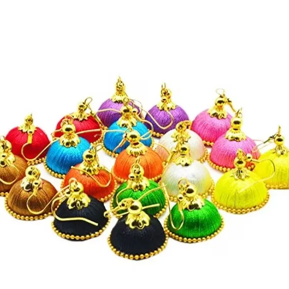 Boucles d'oreilles multicolores en fil de soie de mariage indien pour femme fille boucle d'oreille de fiançailles retour cadeau bijoux Jhumki boucles d'oreilles