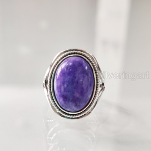 Women's Ring Natural Charoite Gemstone Birthstone Designer Band Anniversary <b>Valentine</b> Statement Jewelry 925 Sterling Silver Ring - Product Image 4