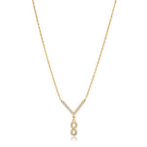 Collier avec pendentif en forme de pierre de zircon transparent tendance Infinity Design, fait à la main en Turquie, pour mariage, fiançailles, fête, argent sterling 925 - Product Image 1