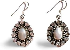Pendientes de Mujer con Perla Natural y Circonita Cúbica, Regalo de Aniversario, Navidad, Boda, Joyería Hecha a Mano, Pendientes de Plata de Ley 925 - Product Image 2