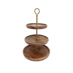 Classic Design Round Wooden Metal <b>Cake</b> <b>Stand</b> <b>3</b> <b>Tier</b> Natural Finishes for Wedding Birthday Party Display <b>Stand</b> Wholesale Bulk - Product Image 1