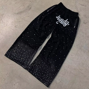 กางเกงของผู้ชายแบบสั่งทำสำหรับผู้ชายกางเกงฟอกขากว้างทรงตรงที่ซีดจางมีกรดกางเกงพลอยเทียมสำหรับผู้ชาย - Product Image 4