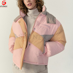 Veste coupe-vent d'hiver personnalisable pour femmes 2025 blouson à capuche bombardier avec col montant en tissu de toile - Product Image 3