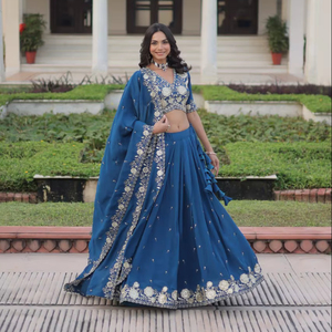 Lehenga Choli Azul para Mujer, Diseño Indio, Ropa de Boda, Ropa de Fiesta, Chaniya Choli, Estilo Bollywood, Trajes Indios - Product Image 1