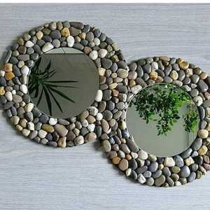 กระจกตกแต่งผนังทรงกลมทำจากหินกรวดธรรมชาติ งานฝีมือ ศิลปะอาร์ตเดโค กรอบหินตกแต่ง สำหรับห้องนั่งเล่น ห้องนอน ตกแต่งภายในบ้าน งานแต่งงาน - Product Image 2