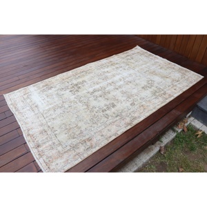 พรมขนาด 3.7x6.6 ฟุต, พรมวินเทจ, พรมลายตารางสีขาวขนแกะตุรกี - Product Image 2