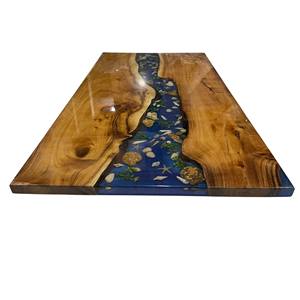 Table à manger tendance de haute qualité en bois avec design rivière en époxy, plateau de table en résine époxy personnalisé fait à la main à bas prix - Product Image 1