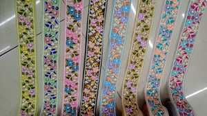 Custom Made Floral Embroidered Laces in a Wide Assortment of Colors <b>for</b> Bow and <b>Hair</b> Band With Golden Sequence Work - Product Image 4