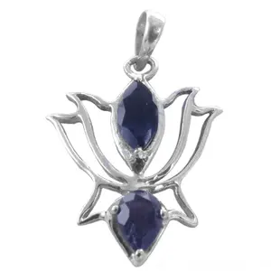Women's 925 Silver Iolite Lotus Pendant Necklace <b>Cushion</b> Cut Diamond Rhodium Plating Geometric <b>Box</b> Chain Zircon Gift Jewelry - Product Image 1