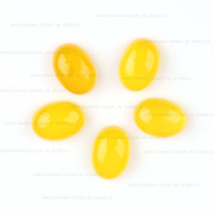 พลอยคาโบชองสีเหลืองคาโบชองจากธรรมชาติขนาด10X14มม. ทำเครื่องประดับแบบแบนปรับเทียบอัญมณีหลวม - Product Image 2