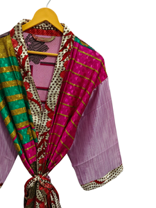 Vestido cruzado Túnica India Sari Robe Vestido de novia Vestido de maternidad Regalo Robe Beach Party Wear Indian Printed Silk Sari Kimono, - Product Image 2