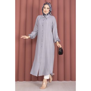 Túnica de Mujer con Botones, Holgada, de Popelina, Color Gris, Talla XL, para Oficina, Corta, para Otoño y Primavera - Product Image 3
