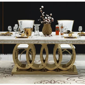 <span class=keywords><strong>Table</strong></span> à <span class=keywords><strong>manger</strong></span> rectangulaire en acier inoxydable doré de style moderne, prix de gros d'usine, adaptée à 6 chaises - Product Image 4