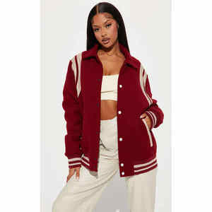 Último diseño al por mayor precio bombardero Varsity chaquetas a prueba de viento mangas de cuero Slim Fit moda femenina Varsity chaquetas - Product Image 5