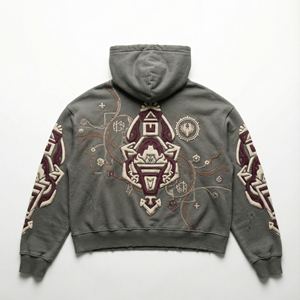 เสื้อฮู้ดดี้โอเวอร์ไซส์ผู้ชาย ผ้าโพลีเอสเตอร์/คอตตอน 500gsm เฟรนช์เทอร์รี่ ขอบดิบ แต่งลายปัก ซับในอย่างดี เป็นมิตรต่อสิ่งแวดล้อม เหมาะสำหรับฤดูหนาว - Product Image 2