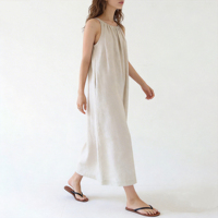 Robe maxi de maternité d'été 100% lin - Robe élégante à bretelles, sans manches, sexy, décontractée, douce pour la peau