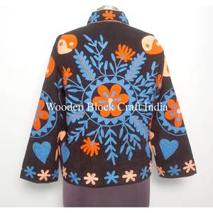 Women's Casual Finished Floral <b>Button</b> Embroidery Cotton Quilted Jacket Handmade Eco-Friendly Short Beach-Inspired Winter - Product Image 5