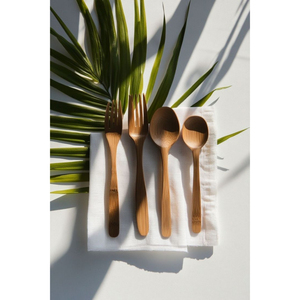 Juego de cubiertos de madera con 5 piezas de calidad superior, tenedor, cucharas, juego de cubiertos para uso en fiestas de boda, cubiertos, suministros de cubiertos - Product Image 1