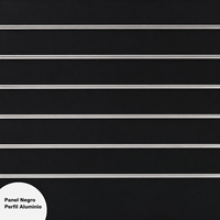 Panneaux de mur à lattes VIMASLAT noirs renforcés de 19 mm, inserts en aluminium beige de 1,2 mm, 1200x1200 mm, présentoirs modernes pré-assemblés