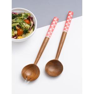 Résine Pointillé Poignée Conception Bois Salade Serveur Cuillère Fourchette Couverts Ensemble Table De Service En Bois Vaisselle Cuillères En Gros Exportateur - Product Image 1