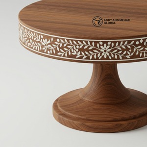 Base Redonda para Pastel de Madera Ecológica con Incrustaciones de Hueso Marrón Hecha a Mano, para Exhibición de Postres y Decoración del Hogar - Product Image 5