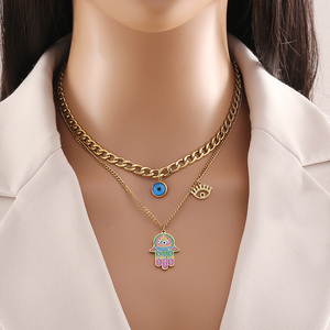 ชุดเครื่องประดับดีไซน์ปาล์มชนเผ่าสำหรับผู้หญิงทำจากสแตนเลสชุบทองเพทายสไตล์สตรีทแวร์ - Product Image 1