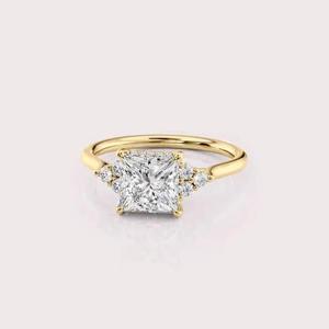 IGI Certified Princess Shape Lab Created Diamond Engagement <b>Ring</b> 14K Whiye / Yellow & Rose Gold Side Stone Bridal <b>Ring</b> - Product Image 6