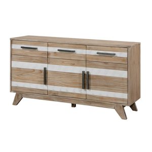 Buffet en bois de pin massif avec 3 tiroirs, buffet moderne rustique pour salle à manger, grand espace de rangement, finition naturelle - Product Image 1