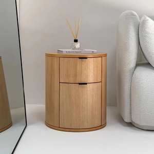 Table de chevet ronde en bois massif moderne, table de nuit artisanale avec rangement pour chambre à coucher, salon, salle à manger ou hôtel - Product Image 1