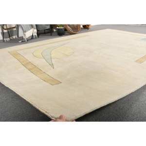 Tapis Turc Vintage Beige Moderne 6.1X10 ft Handmade Patchwork Design Daim Laine Faux Lapin Fourrure Latex Rectangle Couloir - Product Image 5