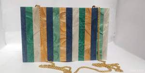 Bolso de mano acrílico Súper elegante, monedero de resina de aspecto de madera, bolso de mano de resina y monedero para mujer, moda con cadena larga de Metal - Product Image 3