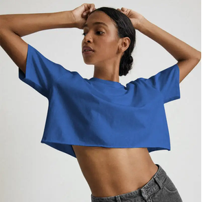 Camiseta recortada de gran tamaño con ajuste holgado de Color negro más a la moda para mujer con cuello redondo, camiseta recortada para mujer, Tops cortos para mujer - Product Image 5