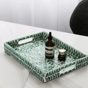 Élégant plateau de service d'incrustation en nacre, plateau de laque, plateau d'incrustation florale, plateau de serpillière pour exposition de fruits et décoration intérieure, vente en gros - Product Image 3