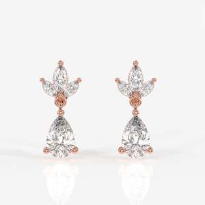 9K Gold Drop <b>Earrings</b> with Pear Cut Lab Grown Diamond Floral Flower Drop Design for Wedding - Product Image 6