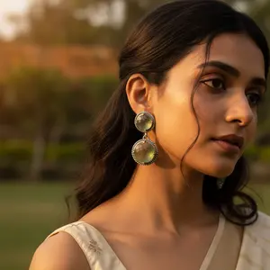 Boucles d'oreilles pendantes en argent sterling 925 avec pierre précieuse verte, accessoire de mode pour femme, cadeau - Product Image 1