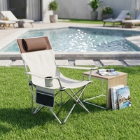 Chaise longue pliante portable d'extérieur - Utilisation camping, plage, jardin - Design inclinable - Dossier réglable - Capacité 120 kg - Polyester