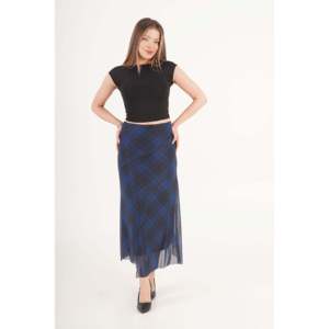 Falda Midi LUSTRIN para Mujer, Corte Asimétrico, Diseño a Cuadros, Color Azul Saxony, Venta al Por Mayor - Falda Elegante de Poliéster para Colección de Boutique - Product Image 2
