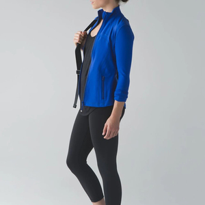 <b>Women</b> Full Zip Seamless Windproof Yoga Jacket Slim Fit Stand Solid Color Sports <b>Top</b> <b>Long</b> Sleeve Activewear for Gym Running - Product Image 3