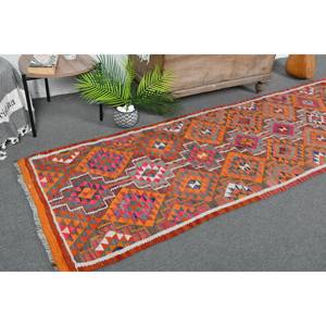 Alfombra Kilim Rosa Orangish, 3x9,6 pies, tejido plano, alfombra turca, Material de lana, respaldo de látex para sala de estar, pasillo, rompecabezas rectangular - Product Image 1
