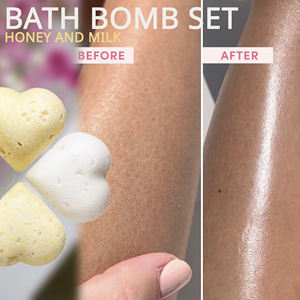 Bombes de bain personnalisées OEM ODM en forme de cœur, coffret cadeau de 4 x 90g, bombes de bain effervescentes parfumées au lait et au miel, boules d'aromathérapie - Product Image 3